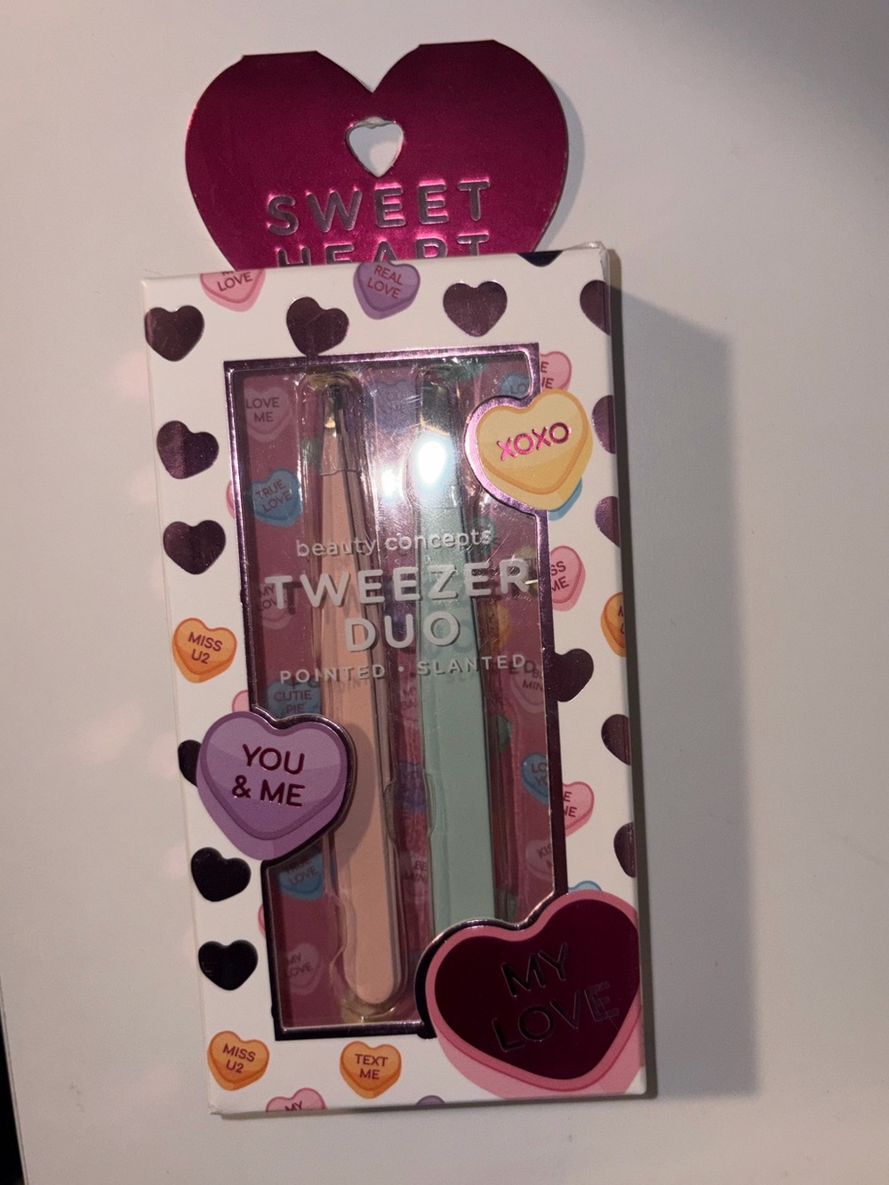 ⚡️Cosmetic Tweezers Duo Pointed & Slanted Set • Sweet Heart Valentine's Gift